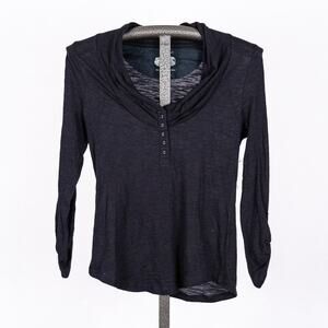 Pilcro Urban Outfitters Women's Shawl Collar Top Blue SZ Small Cotton Asymmetric